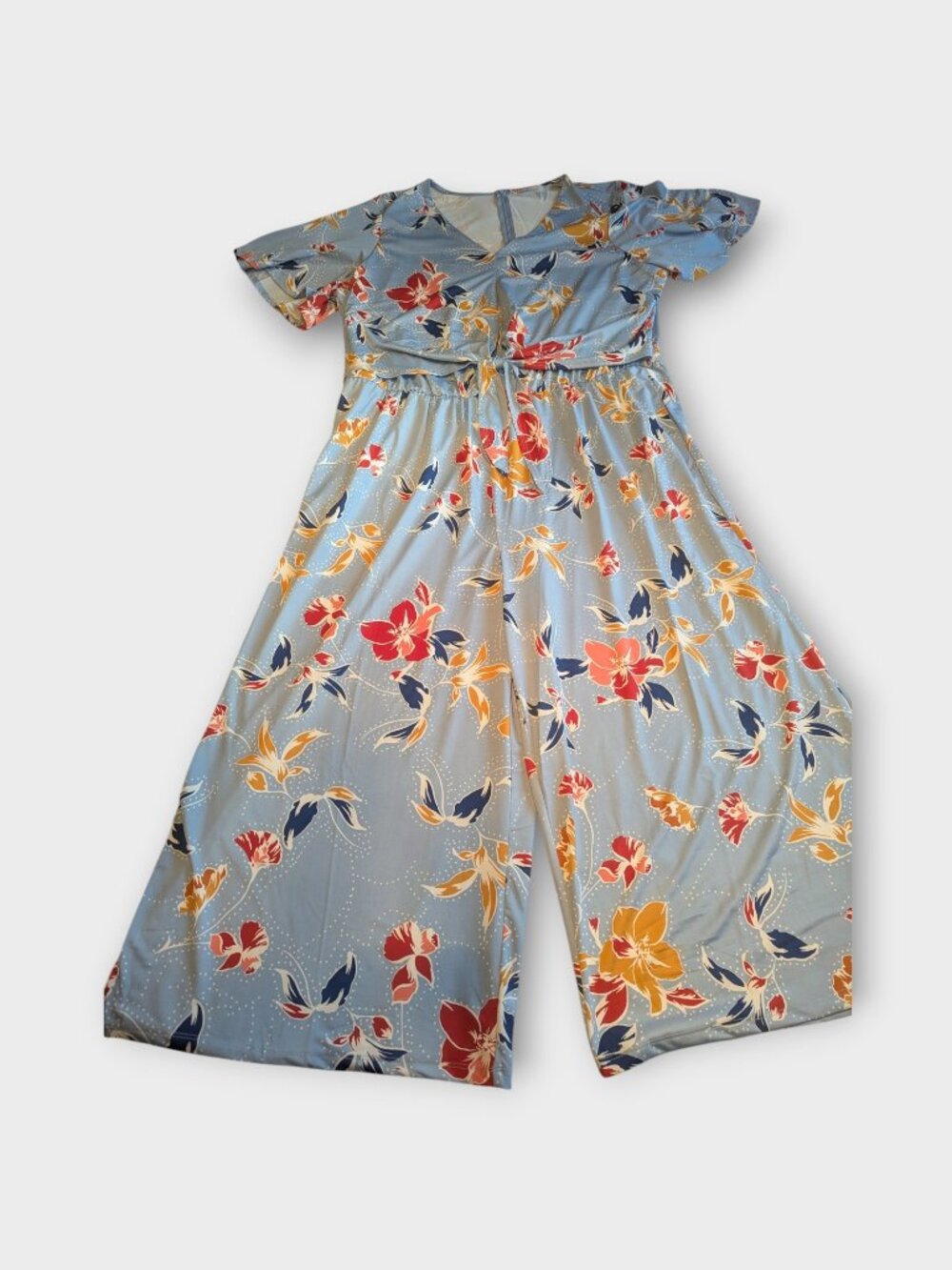 Retro Style Avon Plus Size Floral Romper Jumpsuit Blue 3X